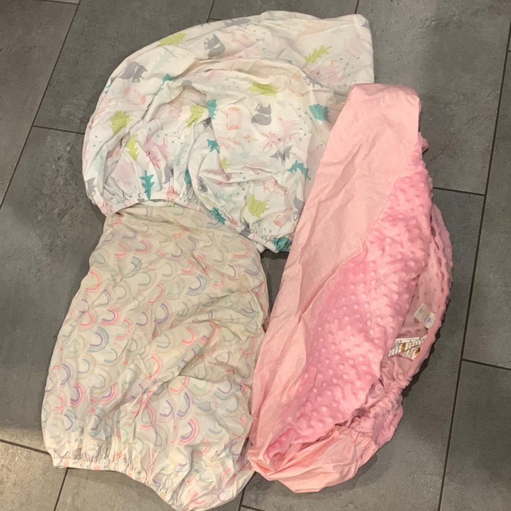 Cloud island - Two crib sheets and one rubber and minky change table cover